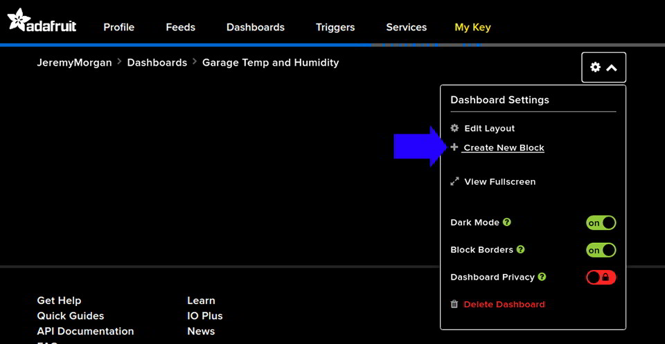 Create Adafruit IO Dashboard