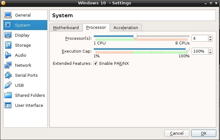 Virtual Box CPU Setup