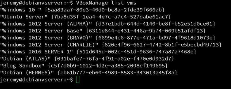 Virtual Box List VMs